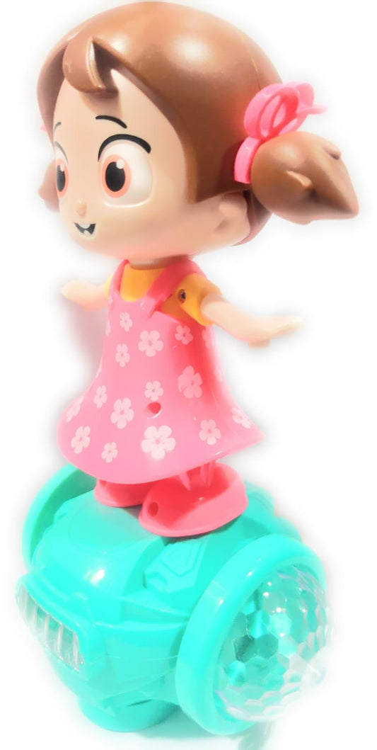 JKT GIVE TOYS - NOT SCREEN Musical Dancing Girl 360 Degree Rotating Toy with 5D Light, Sound Activity, Bump and Go Functions, Multicolour, Omni Directional