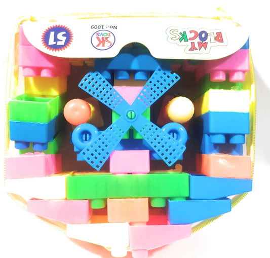 JKT GIVE TOYS - NOT SCREEN Plastic Building Block, Multicolour, 51 Pcs My Blocks Play and Learn Set for Kids Ages 3 Years