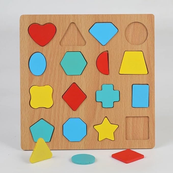 JKTOYSs Wooden Puzzles for Toddlers for Kids Preschool Learning Toys, Wooden Montessori Toddler Puzzles Wooden Alphabet, Number, Shape Puzzles for Kids 2-4 Years Old (Shape Puzzle)