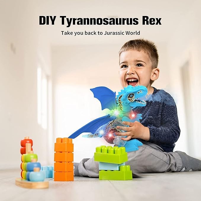 DIY Electric Gear Dinosaur with Smoke Spray, Singing Lights & Roaring Sound, Multicolour, Swing Arm Sprayed Battery Operated, with Music Light for Kids Gift for Boys & Girls
