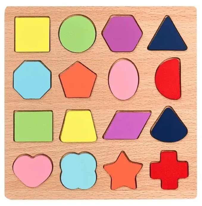 JKTOYSs Wooden Puzzles for Toddlers for Kids Preschool Learning Toys, Wooden Montessori Toddler Puzzles Wooden Alphabet, Number, Shape Puzzles for Kids 2-4 Years Old (Shape Puzzle)