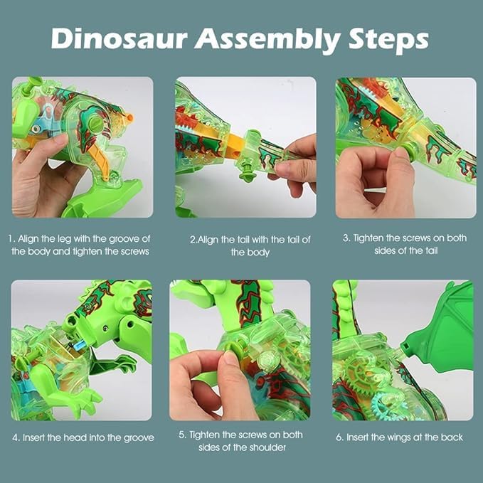 DIY Electric Gear Dinosaur with Smoke Spray, Singing Lights & Roaring Sound, Multicolour, Swing Arm Sprayed Battery Operated, with Music Light for Kids Gift for Boys & Girls