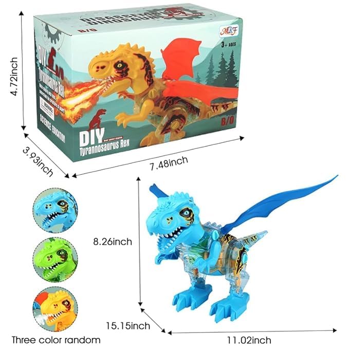 DIY Electric Gear Dinosaur with Smoke Spray, Singing Lights & Roaring Sound, Multicolour, Swing Arm Sprayed Battery Operated, with Music Light for Kids Gift for Boys & Girls