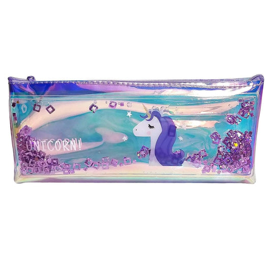 JK TOYSs Water Pouch for Kids, Holographic Pouch for Kids, Water Glitter Cute Pencil Pouch, Portable School Supplies, Transparent Pencil Case, Zipper Pouch, Random Color (Pack of 1)