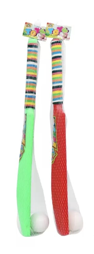 Kids Cricket Bat and Ball Set, Plastic Bat & Ball, Multicolour, for Ages 3 to 6 Years (Pack of 2)