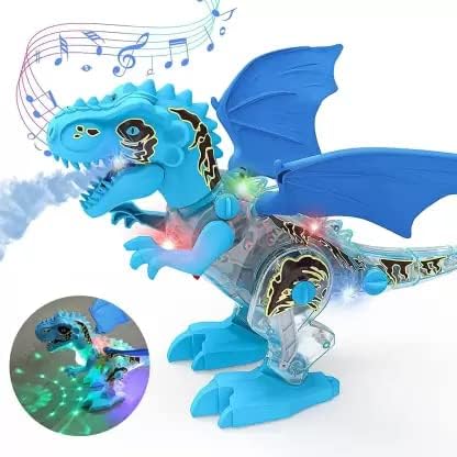DIY Electric Gear Dinosaur with Smoke Spray, Singing Lights & Roaring Sound, Multicolour, Swing Arm Sprayed Battery Operated, with Music Light for Kids Gift for Boys & Girls